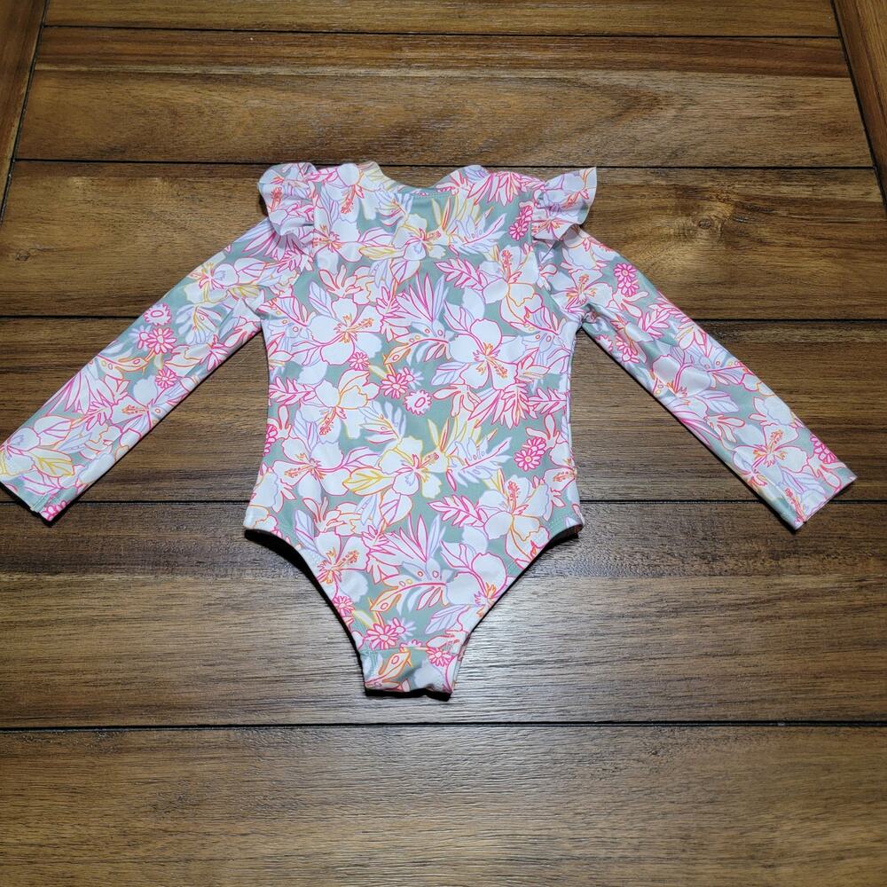 Wonder Nation Infant LS Green & Pink Floral Swimsuit - Size 18M